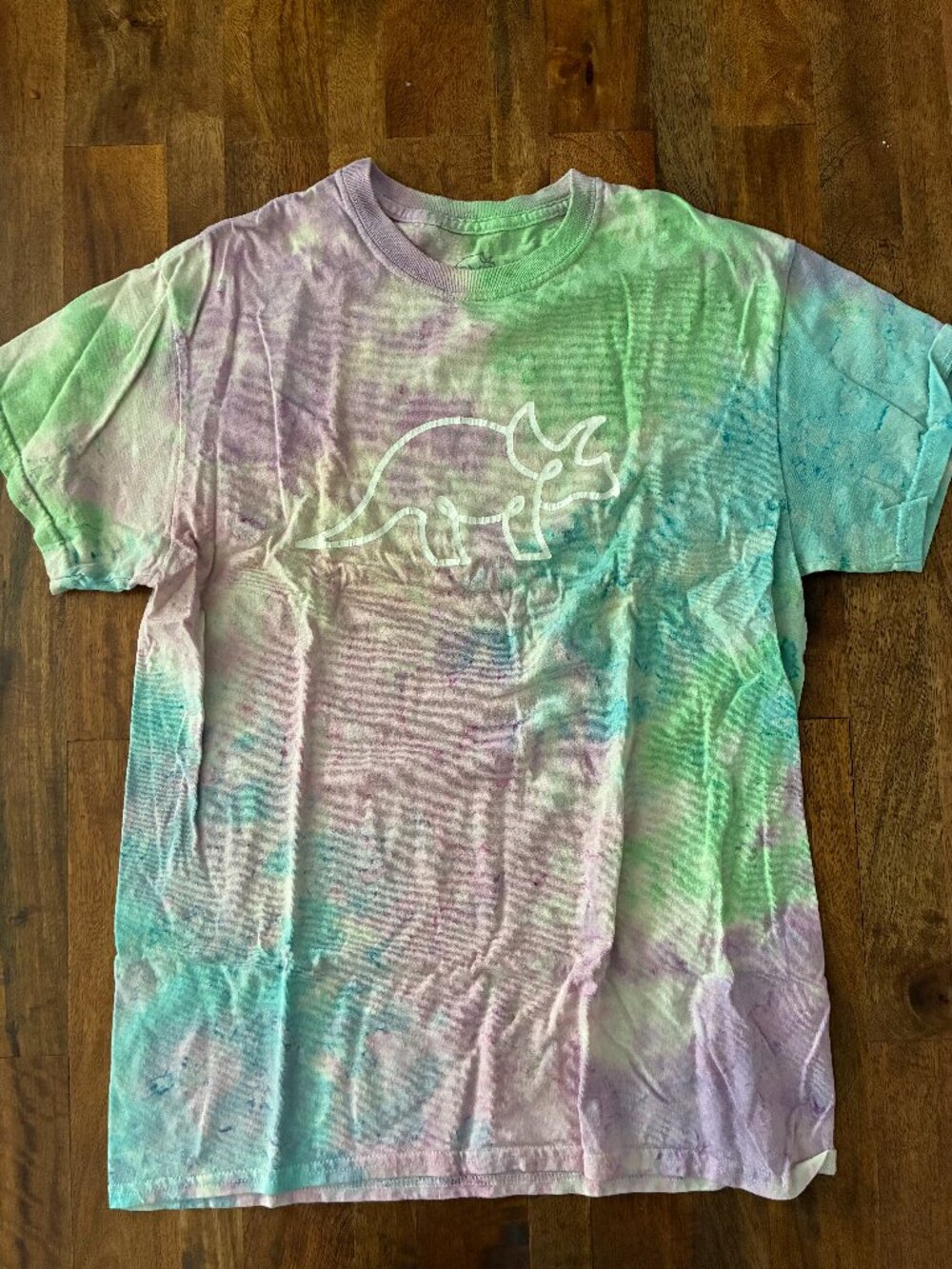 Try Guys Tie Dye Tryceratops T-Shirt Pastel Rainbow 100% Cotton Size M Unisex